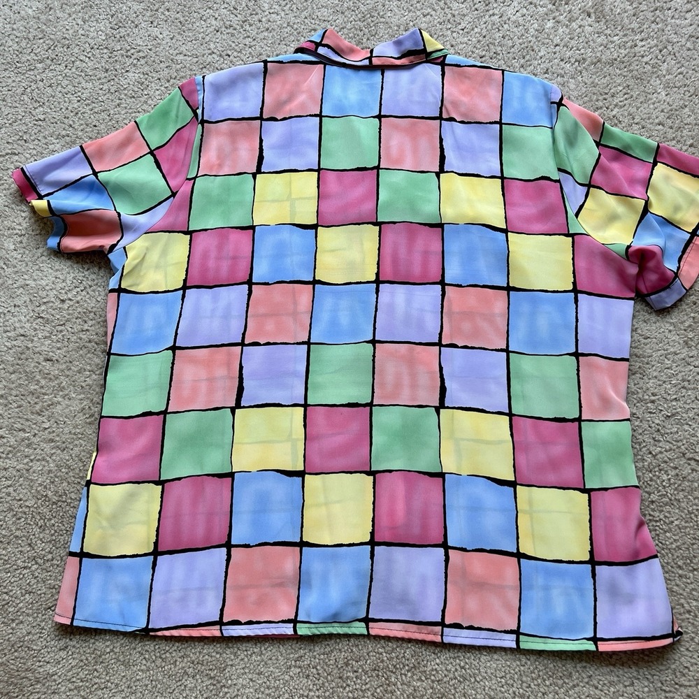 Notations Woman Color Block Shirt 1X – Retro Geometric Print Button Up Blouse - Picture 9 of 9